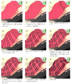 loveslight:  artapprentice:  A Japanese tutorial on how to draw plaid on skirts, but can be used on any piece of clothing. The images are easy to follow, so the text is not important. Can be used with any medium or style. Source unknown.  Source artist