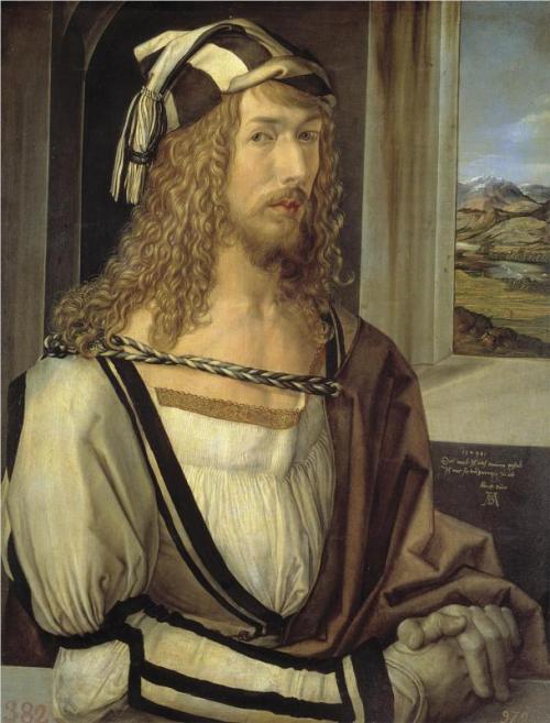 a-r-t-history: Albrecht Dürer, Self-Portrait, 1498, oil on panel (via Museo Nacional del Prado)