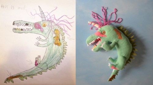 fluorescent-grey:  alwayschangingtunes:  ianbrooks:  Turning Children’s Drawings to Toys by Child’s Own Studio Remember all that crazy shit you drew as a kid? True story: when I was but a wee lad I was fond of drawing bones with wings on them. There