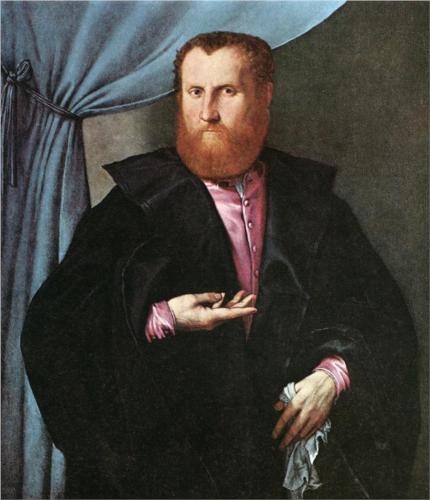 flashandfootle:  Portrait of a Man in Black Silk Cloak - Lorenzo Lotto 