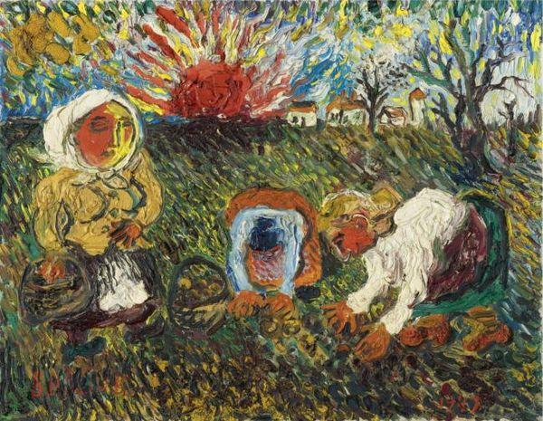 poboh:  Peasant, plant potatoes, 1947, David Burliuk. Russian Futurist painters,