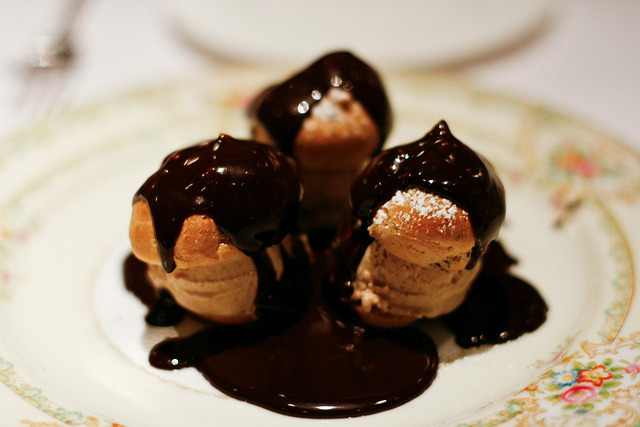 f-word:  profiteroles with chocolate sauce photo by the boastful baker