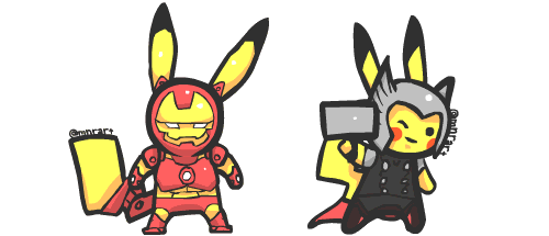 khoaismissing:  Pikachu x Avengers by MNRart 