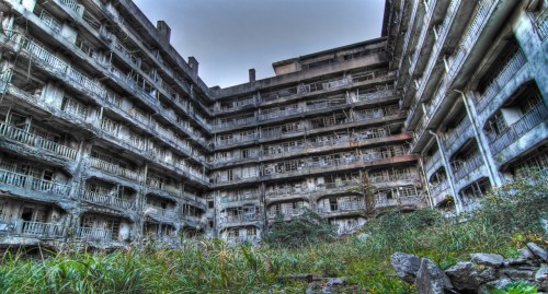     Hashima Island, Nagasaki, Japan. This former coal mining facility once housed thousands of worke