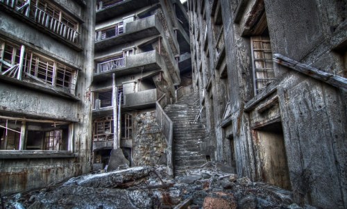     Hashima Island, Nagasaki, Japan. This former coal mining facility once housed thousands of worke