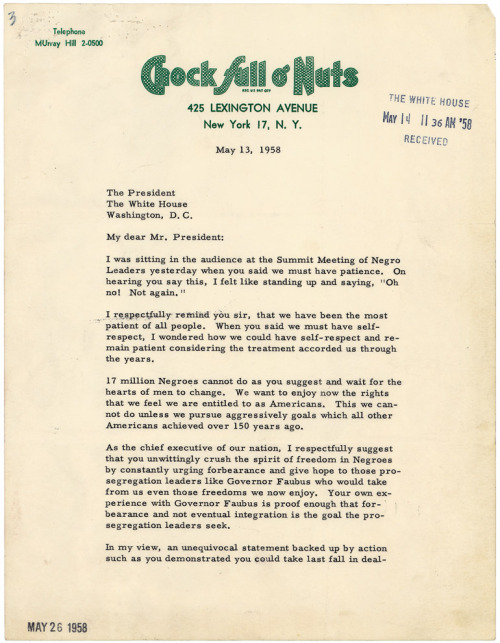 Letter from Jackie Robinson to President Eisenhower
Jack Roosevelt Robinson (1919-72) was the first African American to “officially” play in Major League Baseball. When he retired from the game, Jackie Robinson went on to champion the cause of civil...