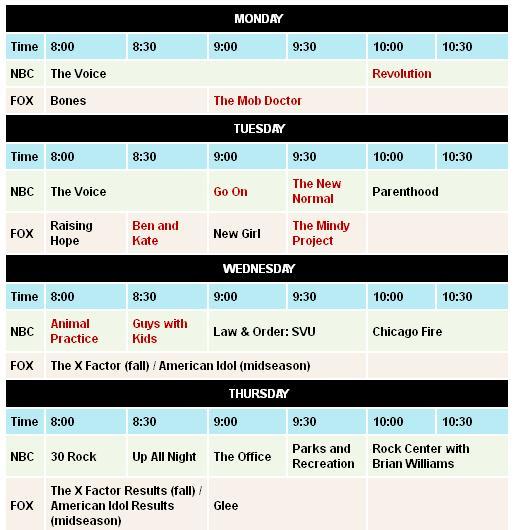 ABC, CBS, and The CW have yet to announce their fall schedules – but NBC and Fox have revealed theirs already. New shows are in red. Click through to see what these networks have planned for Fridays, Saturdays, and Sundays as well.