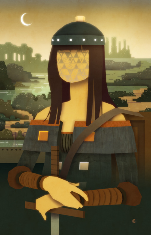 deviantart:  Mona Scythian by *ken-wong Tribute to the Sword & Sworcery EP The background is done with Photoshop’s polygonal lasso, not upscaled pixels. 