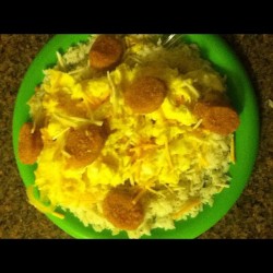 Ghetto Cuisine of eggs, white rice, cheese