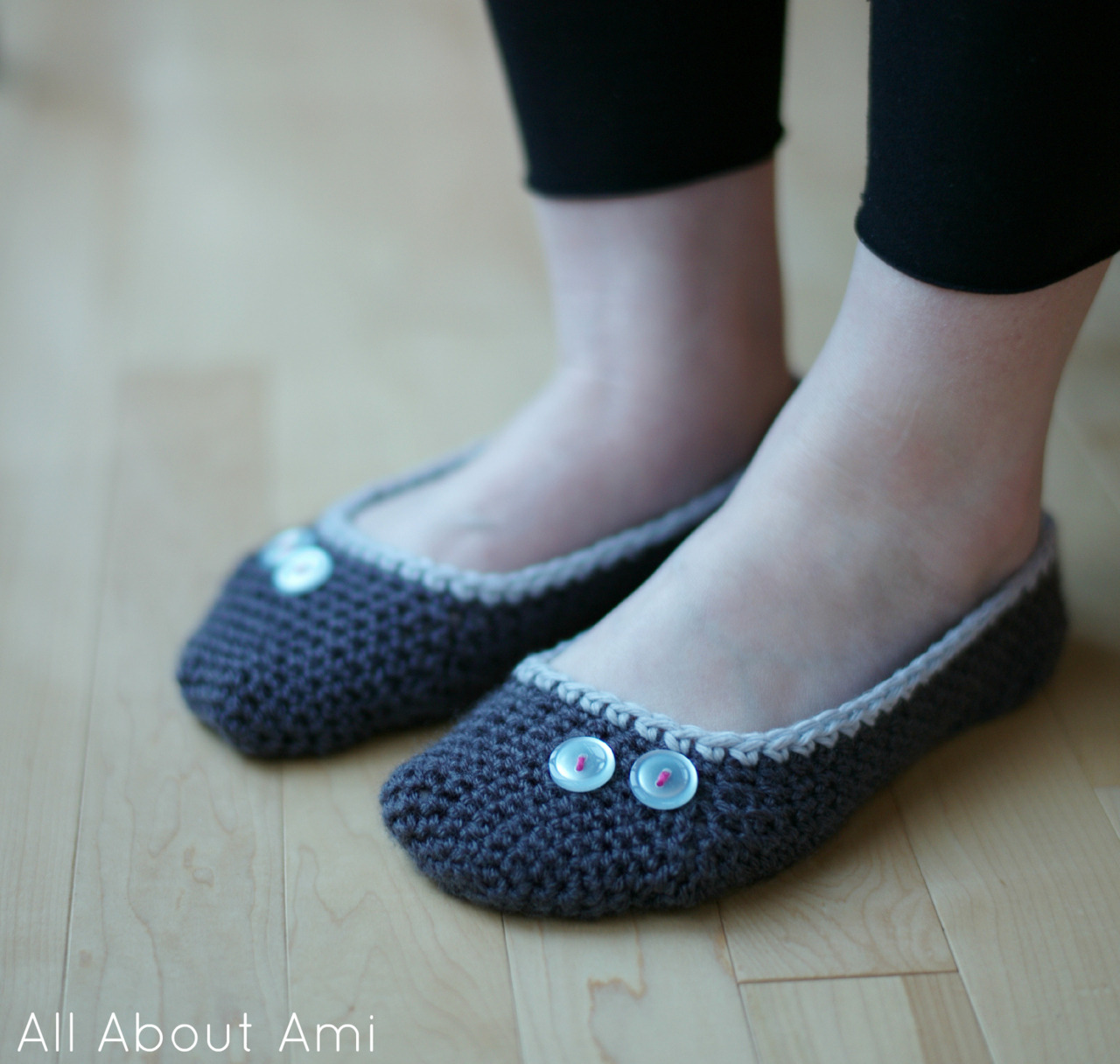 Hope everyone had a great Mother’s Day over the weekend! I crocheted my Mom her very own pair of slippers and here she is proudly modeling them :) She likes darker colours, so I used two shades of grey and adorned them with two small buttons with...