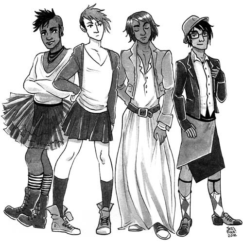 jessfink:  A little ink wash sketch for International Men Can Wear Dresses Day! 