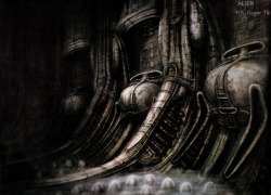 siryl:  Concept painting by H. R. Giger for Alien.