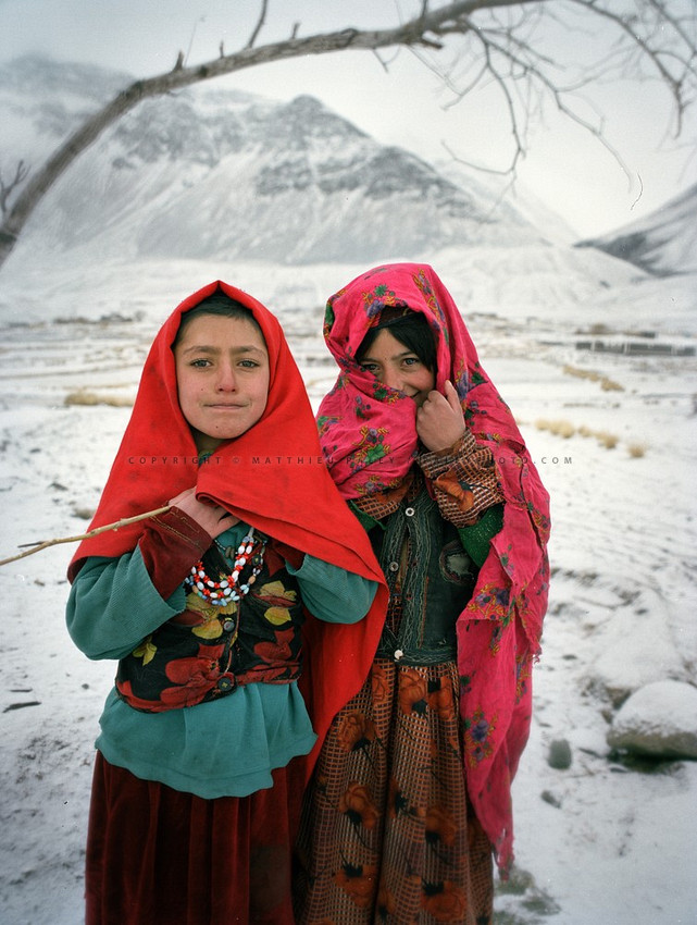 Wakhis outside in Sarhad, the first village coming down from the Little Pamir. .Winter expedition through the Wakhan Corridor and into the Afghan Pamir mountains, to document the life of the Afghan Kyrgyz tribe. January/February 2008. Afghanistan