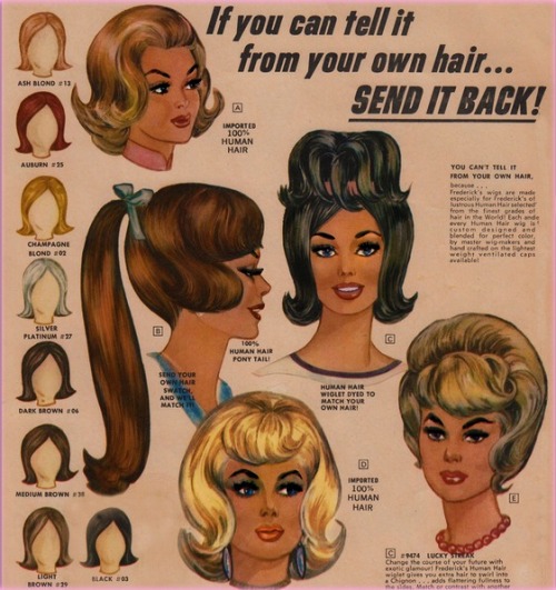 Fredericks of Hollywood wigs and “wiglets” advertisement 1954check out The Pie Shops