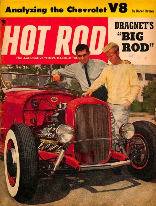 Jack Webb makes the cover of Hot Rod magazine. By the way, the Wally Parks of the NHRA that appears 