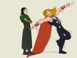 tryingtogetsomebitchestokneel:  thormal:  thoki4ever:  Capes by *zombie-fingers Artist Comments: I kept looking at Thor’s long cape and wondering if Hiddleston ever thought about stepping on it for fun since it’s something Loki would do. Edna’s