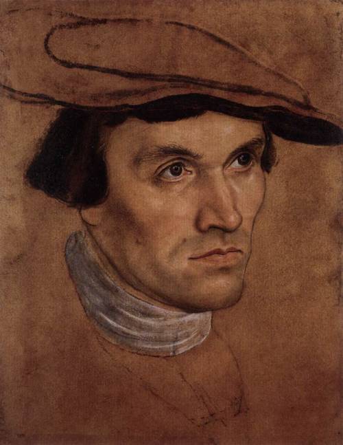 lyghtmylife:  CRANACH, Lucas the Elder [German Northern Renaissance Painter, 1472-1553] Portrait Study of a Young Manc. 1530Pen, black chalk and oil on paper primed in brownish colour, 262 x 199 mmJ. Paul Getty Museum, Los Angeles 