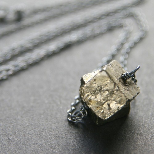 pyrite rough nugget oxidised silver necklace