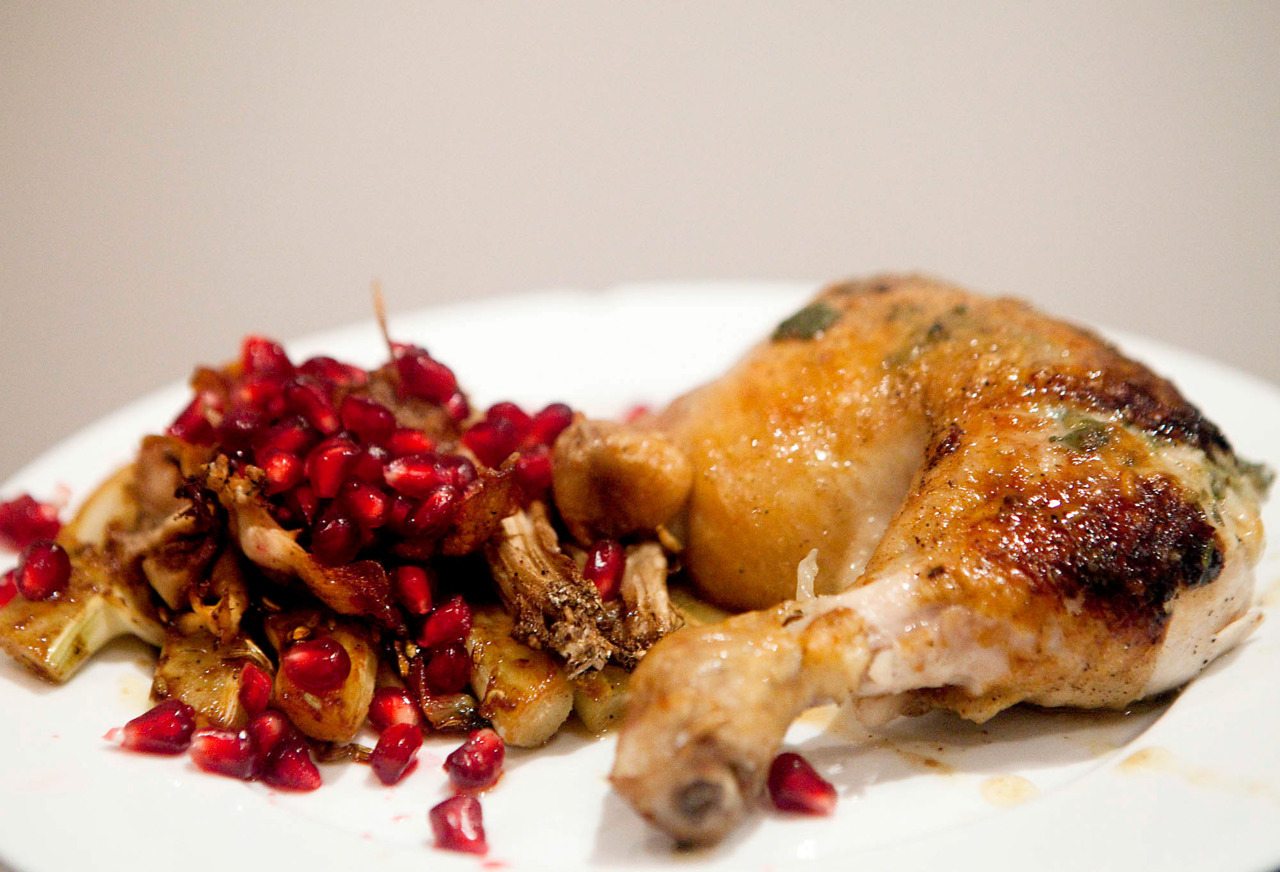 Goat’s Cheese and Sage Stuffed Chicken with Caramelized Fennel, Roasted Mushrooms and Pomegranate
I’ve been making this style of chicken quite a lot, but am trying to mix up the stuffings. So what’s the #1 way to improve a recipe? Add cheese. It’s...