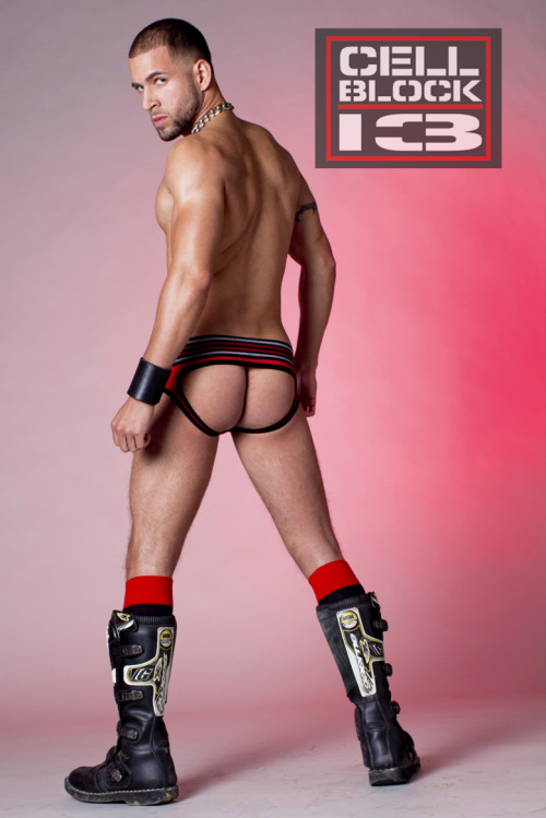 studiotimoteo:  Sam R. wearing a CellBlock13 Red Prizefighter Jock  Photo by Timoteo