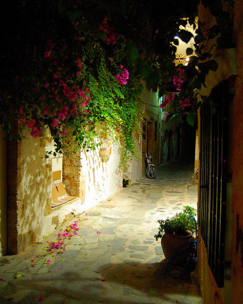 Fallen petals in Old Town, Chania, Greece (by Peace Correspondent).
