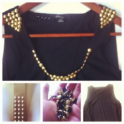 dianafromtumblr:DIY project for today. Recycle clothes+accessories; use and old studded belt, spray 