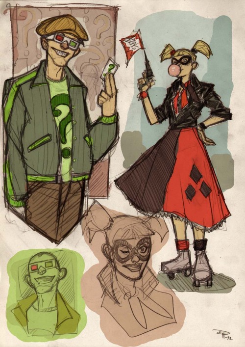 brain-food:  Denis Medri returns to take a look at the rogues of Gotham and more of Batman’s supporting. Catwoman, Joker, Poison Ivy and Bane join Batgirl, James Gordon and Alfred in round out this amazing collection of Rockabilly gothamites. It’s