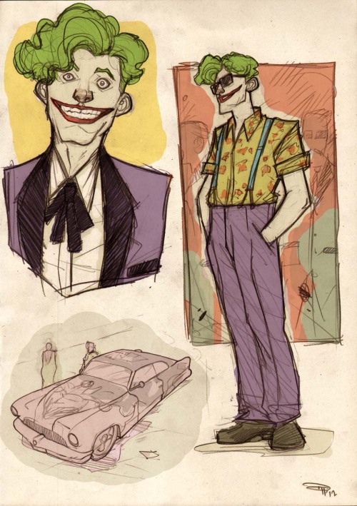 brain-food:  Denis Medri returns to take a look at the rogues of Gotham and more of Batman’s supporting. Catwoman, Joker, Poison Ivy and Bane join Batgirl, James Gordon and Alfred in round out this amazing collection of Rockabilly gothamites. It’s