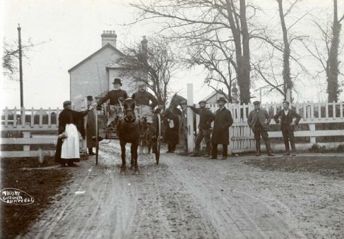Paying the last turnpike toll, Burwell, Cambridgeshire, 1905.  Turnpike tolls were introduced in the
