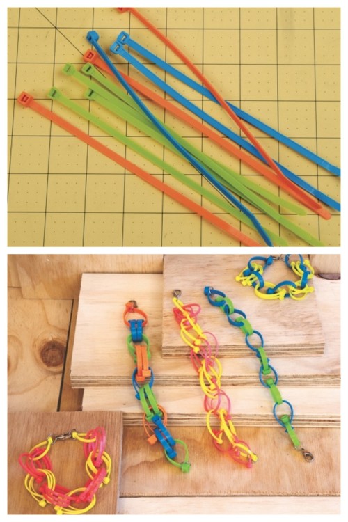 rainbowsandunicornscrafts:DIY Zip Tie Bracelet Tutorial. Perfect for kids because they can help make