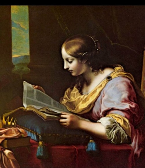 St. Catherine Reading a Book, detail. Carlo Dolci (1616-1686). Oil on canvas. Residenzgalerie (Salzb
