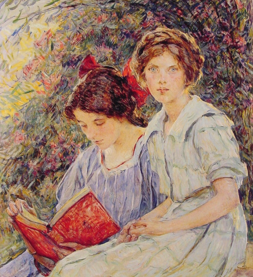 Two Girls Reading. Robert Lewis Reid (1862–1929), American Impressionist painter and muralist.Reid w