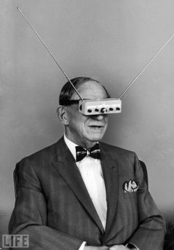 Hugo Gernsback wearing his TV Glasses in