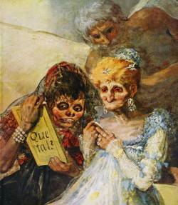 lasmokecachelamerde:  Las viejas (1808), Francisco de Goya (Detalle) 