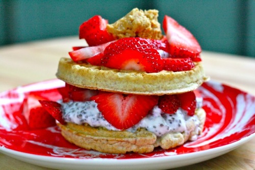 yummyinmytumbly: Multigrain Waffles with Strawberries, Natural Peanut Butter &amp; Greek Yogurt 