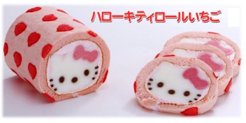 Hello Kitty “strawberry & chocolate roll-cake” in Japan.