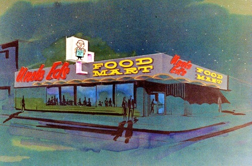 Uncle Ed’s Food Martc.1960-65 store front concept illustrations