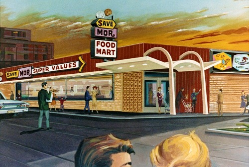 Save Mor Food Mart c.1960-65 store front concept illustrations