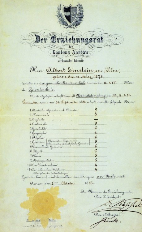 Einstein’s school report. He was good at math.