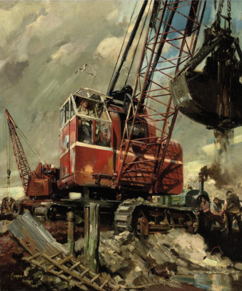 Terence CuneoRed Crane at Building Siteoil on canvas 30 x 25¼ in. (76.2 x 64.1 cm.)