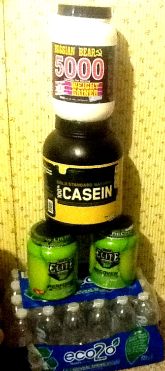 Body improvement 1.Russian bear5000 (weight gainer) 2. Casein protein 3. Muscle pharm elite pre and 