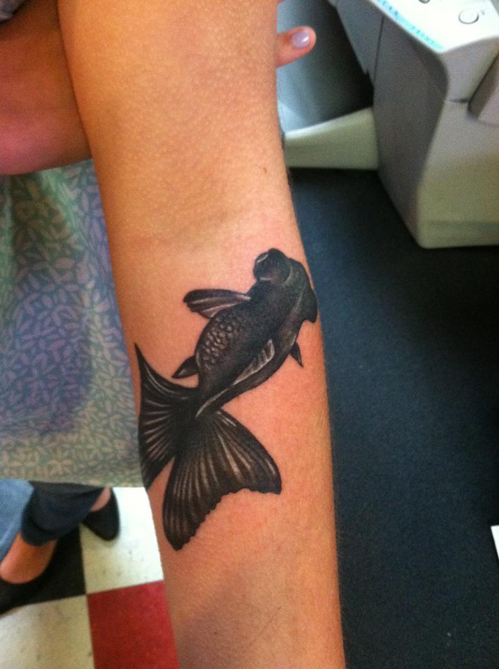 This is my black moore goldfish tattoo, immediately after it was finished at Dark Star Tattoo in Toms River, NJ.
It was done by Kris Fisk. He is so professional, and a wonderful friend.
It’s my very first tattoo, and I’m in love with it.
It...