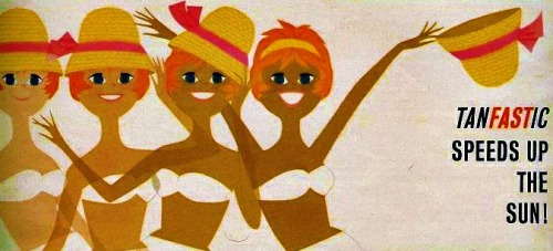 Detail from advertisement for Tanfastic sun lotion 1960s