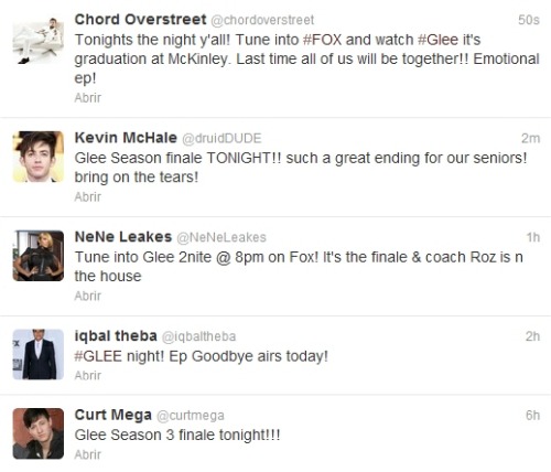 nikki-sorairo:Tweets del Glee cast 22-05-12