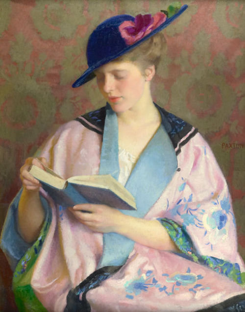 The Blue Book (1914). William McGregor Paxton (1869–1941).Paxton hints at a narrative, but he asks t