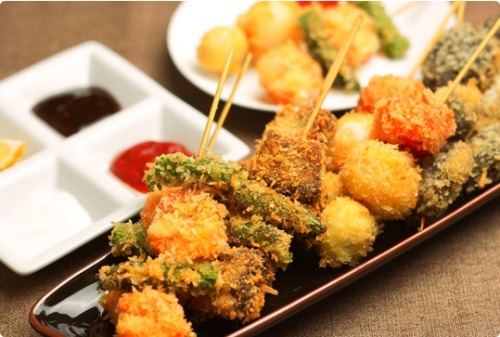 “KUSHIKATSU” Japanese foods in Osaka,Japan.