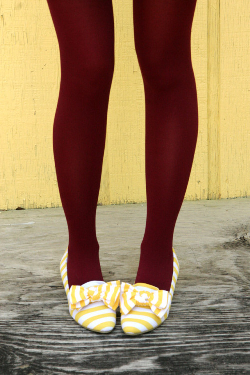 Loving these yellow striped flats of Katie’s from Skunkboy Creatures.