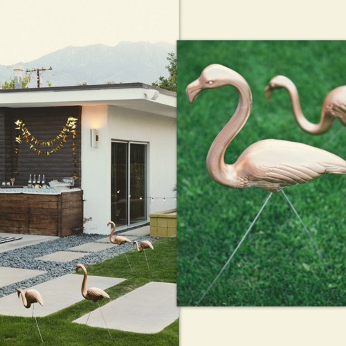 DIY Party Decoration Idea: Gold Flamingos. From an Alice and Wonderland Gold themed 30th birthday pa