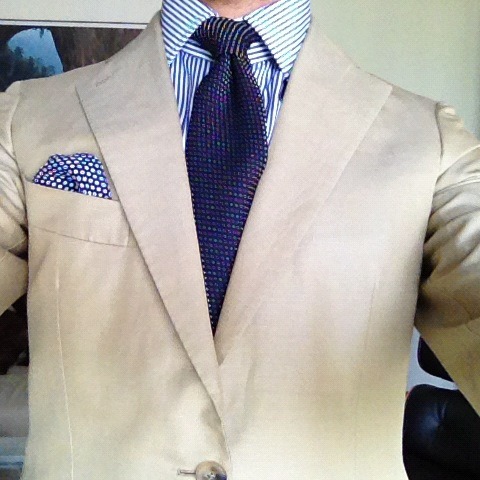 Linen and silk Bespoke Suit by Ripense, Roma Bespoke shirt by Courtot, Paris Tie by Drakes, London P