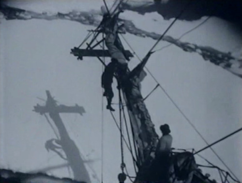 The masts of the ship Endurance, 1915 (I think?).  They started collapsing after she was stuck 